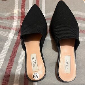 Steven New York Valdez Knit Slip On Pointed Toe Mule Black Tan Size 6.5